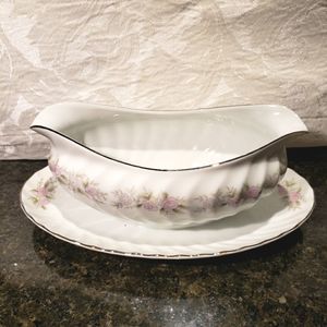 Dansico Treehouse Rose Collection fine china collection gravy boat.